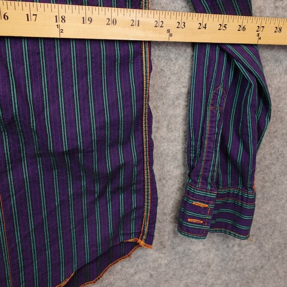 90s Retro Boho Button Up Shirt Mens Large Blue Indigo Stripe Western Y2K EXPRESS - Picture 5 of 13